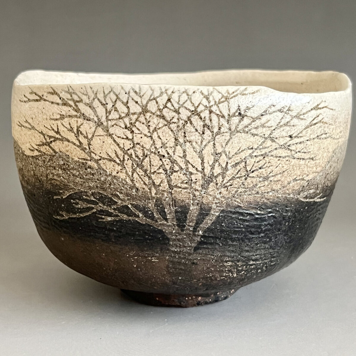 練込　象嵌　樹木文　茶碗　1995年作