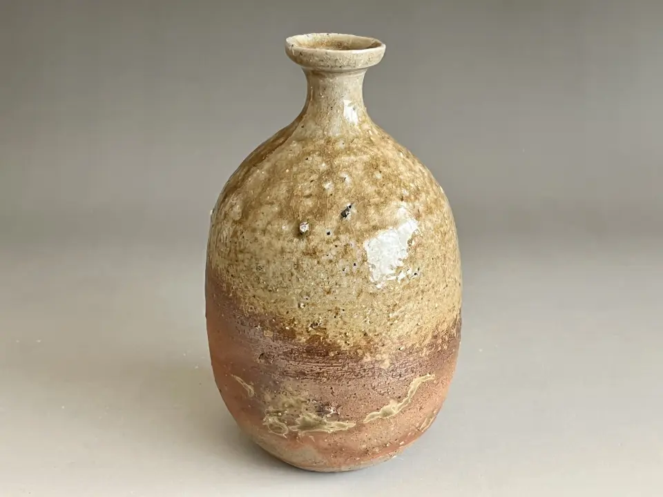 ☆ 安藤工 （父 安藤日出武） 仙太郎窯 志野 耳付花生 高さ26.5㎝ 花入