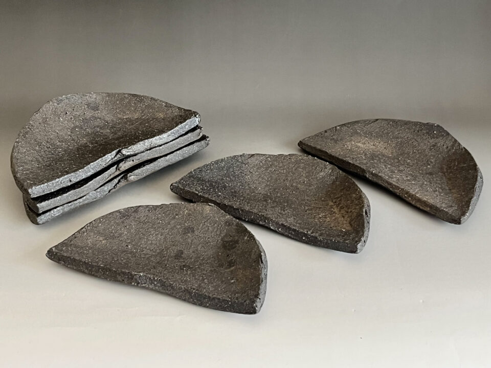 大迫みきお　常滑焼　焼〆　半月皿　六客　銘々皿　焼締　六枚　懐石　会席　和食器