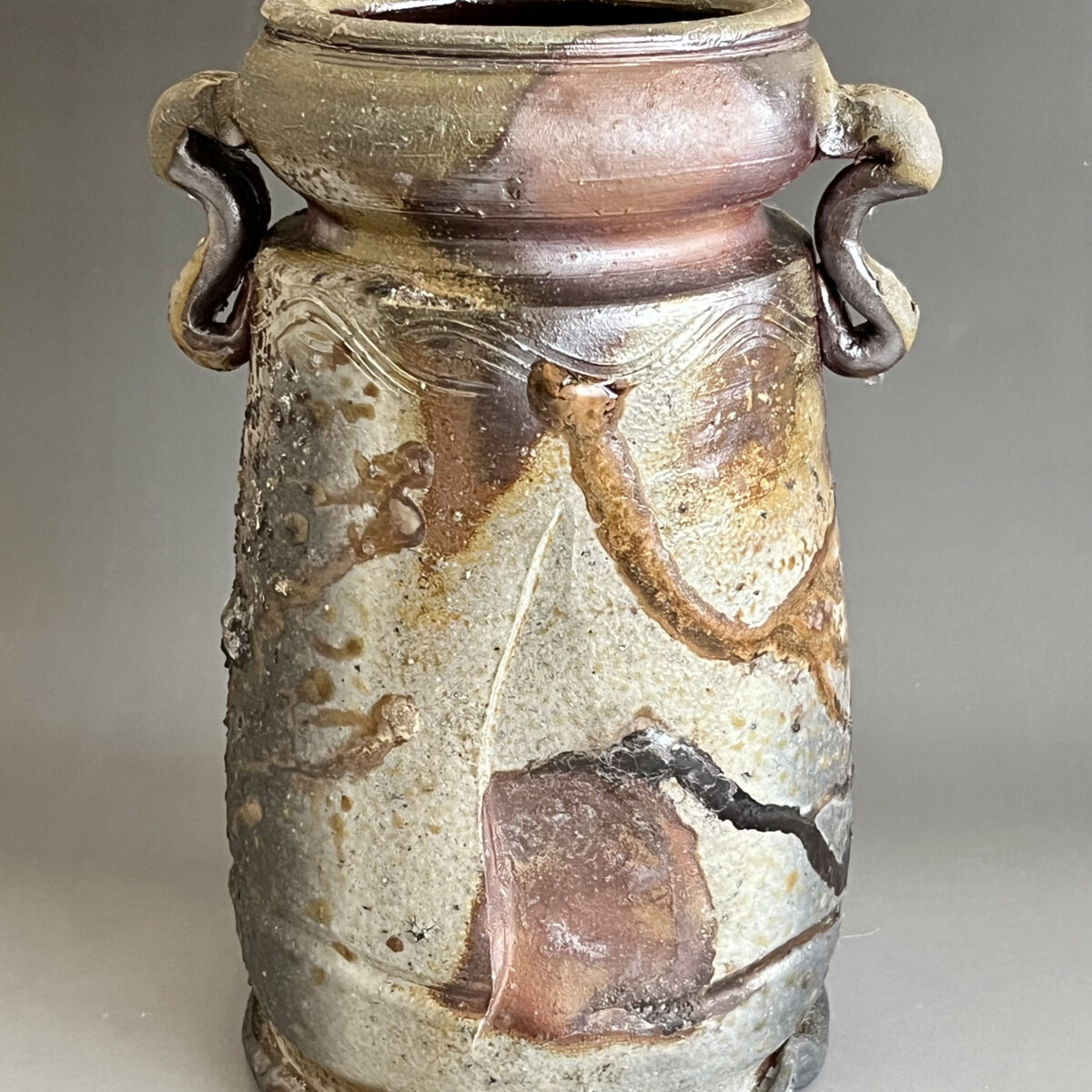 備前　窯変　胡麻　耳付花入