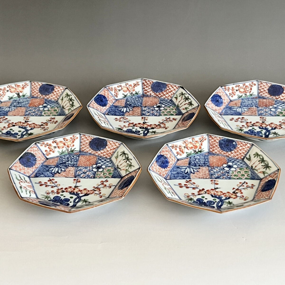 色絵　祥瑞　松竹梅文　皿　五枚