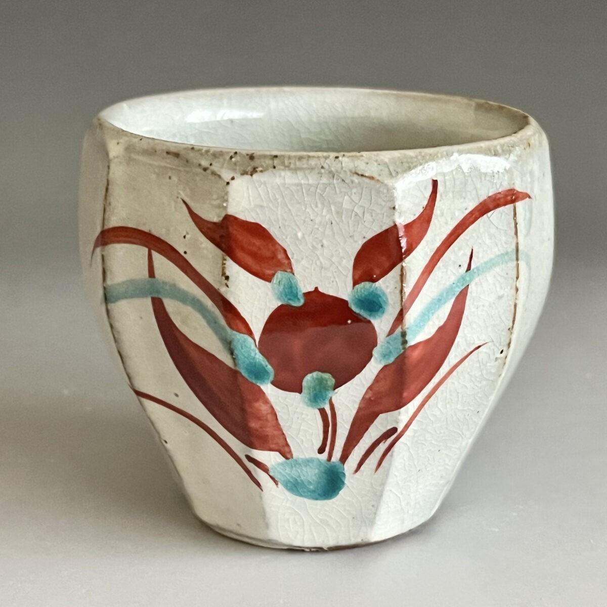 面取　赤絵　湯呑