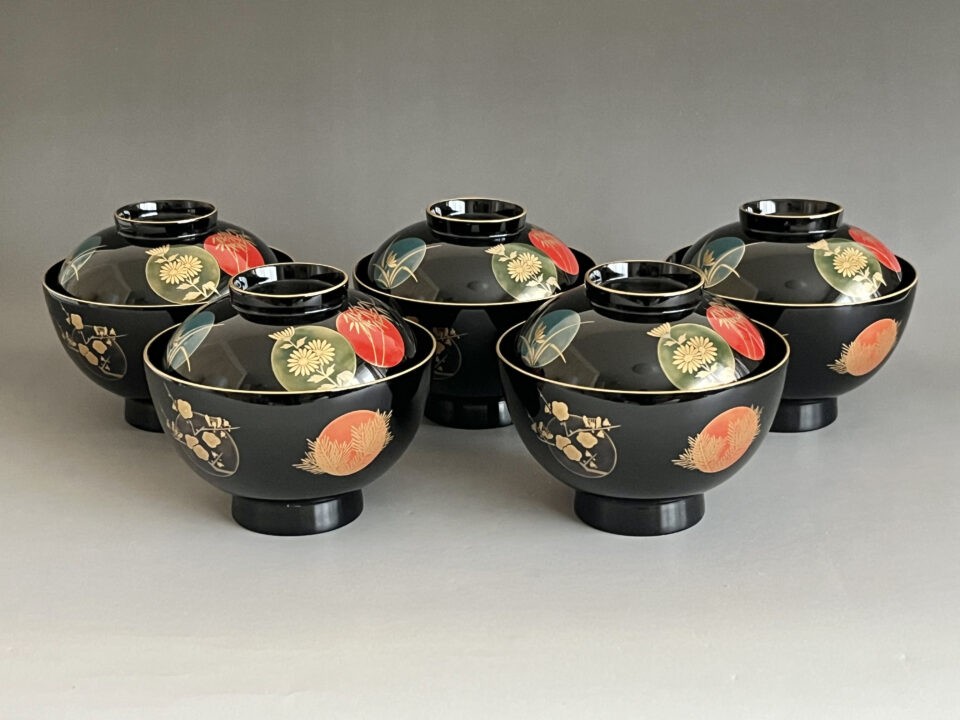 ★ 漆芸　一后造　輪島塗　吸物椀　五客　蒔絵　一后一兆　懐石　会席　