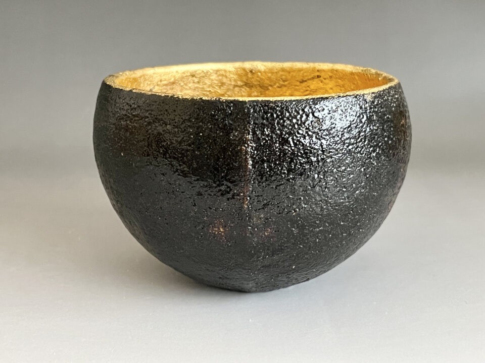二代 中村道年　八事窯　楽焼　内金　黒　茶碗　器　茶道具