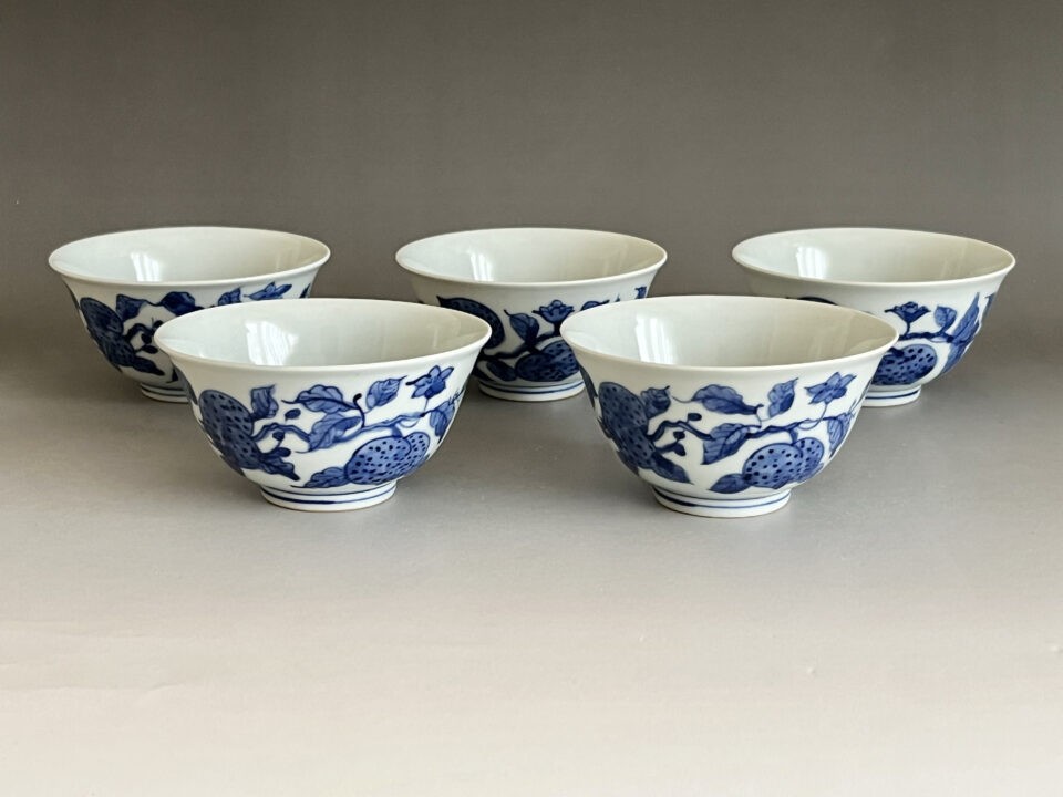 古余呂技窯 （二代 川瀬竹春）　染付　瑞果文　汲出碗　五客　煎茶道具