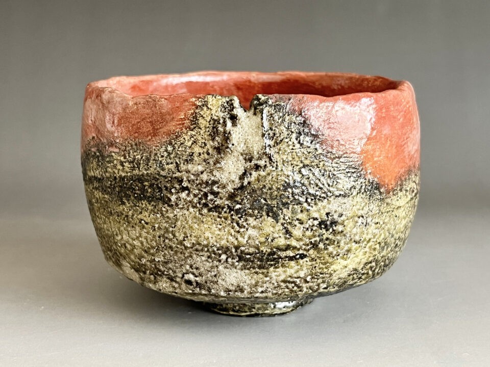 ★ 中村梅山　加賀　赤茶碗　銘 摺衣　楽茶碗　茶道具　九谷焼