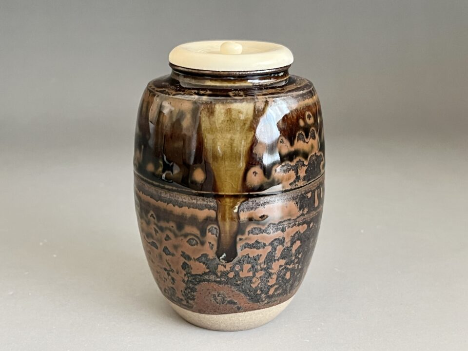 ⚫︎ 高取喜恵　高取焼　肩衝　茶入　ペルシャ更紗緞子　茶道具