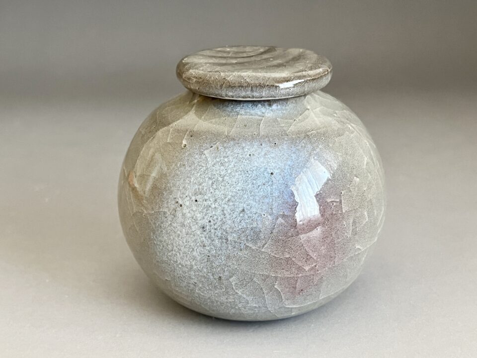 ⚫︎ 高井進 （師 人間国宝 三浦小平二） 妙高焼　米色磁　茶入　茶道具　替え蓋付き