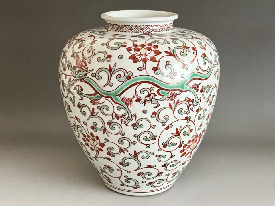 ⚫︎ 初代 須田菁華　九谷　色絵　龍　唐草紋　花瓶　花入　花器