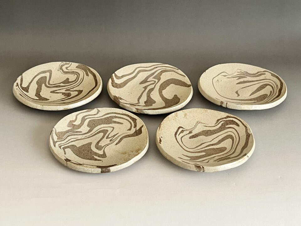 ⚫︎ 松井康成　月崇寺窯　笠間焼　練込手　銘々皿　五客　五枚　懐石　会席　和食器