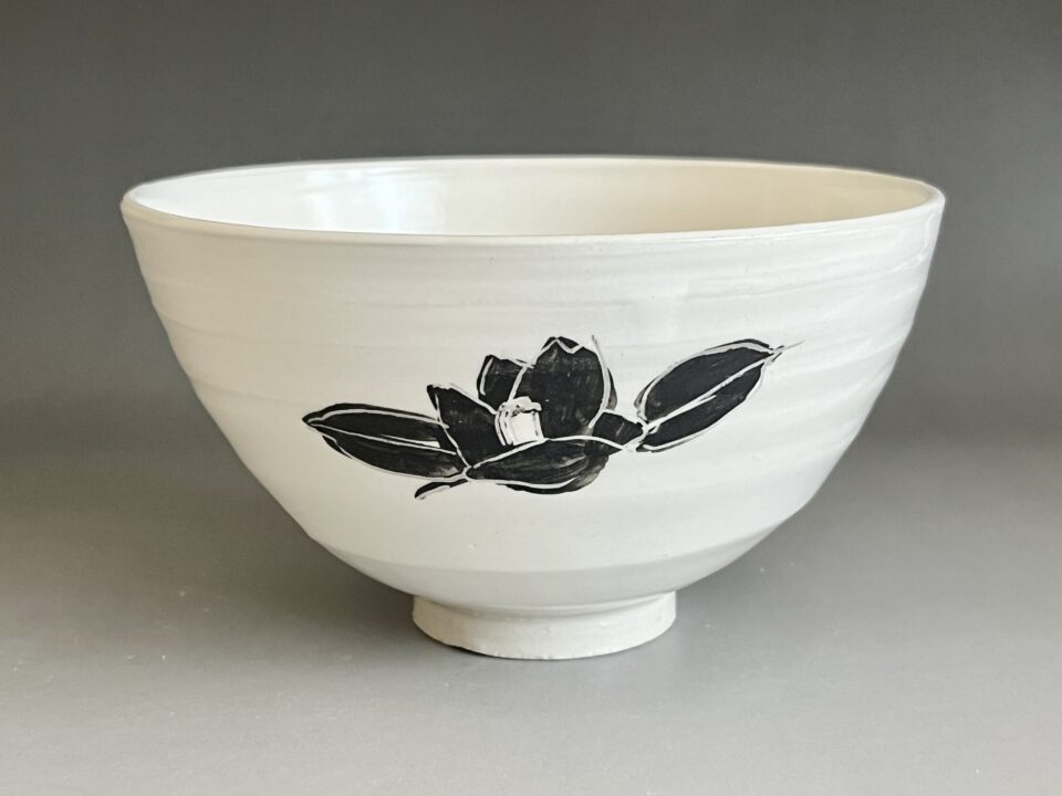 高橋紘 （師 人間国宝 藤本能道） 椿図　茶碗　茶道具