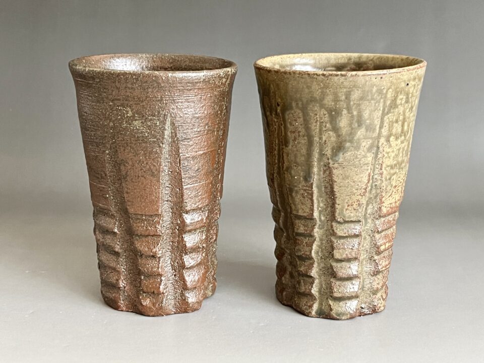 田中佐次郎　唐津　麦酒盃　一対　ビアマグ　カップ　酒器