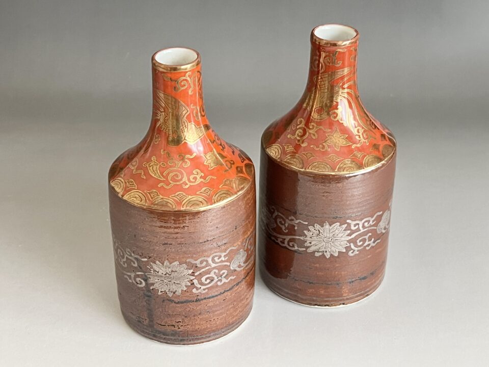 ⚫︎ 十四代 永楽善五郎 （得全） 金襴手　酒瓶　一対　徳利　酒器