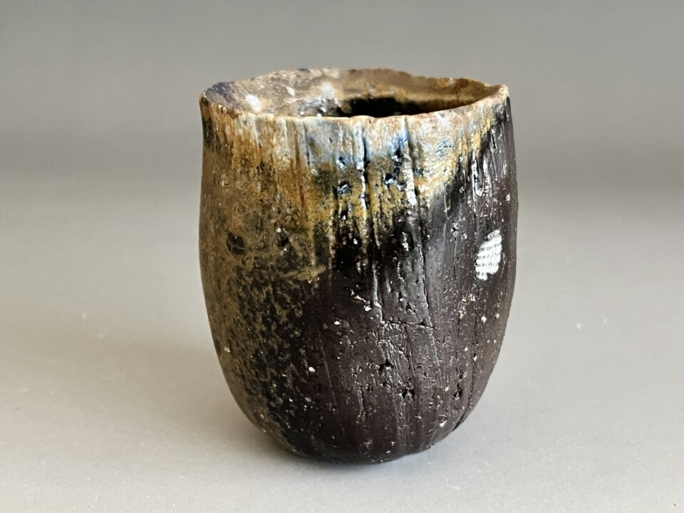 伊勢崎晃一朗 （父 人間国宝 伊勢崎淳） 備前　黒酒呑　ぐい呑　酒盃　酒器　黒備前