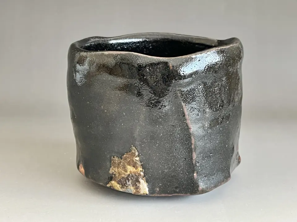 人間国宝 浜田庄司 （濱田庄司） 益子焼 柿釉 抜絵 合子 香合 小箱