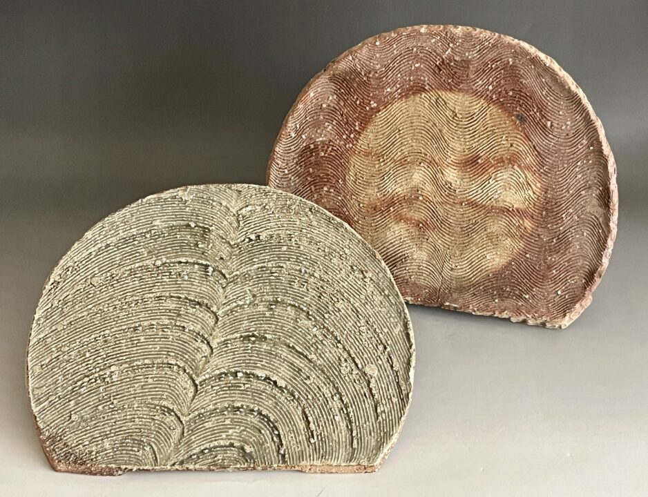 坂田甚内　益子焼　波状文　半月皿　二枚　モダン　現代アート　懐石　会席　和食器