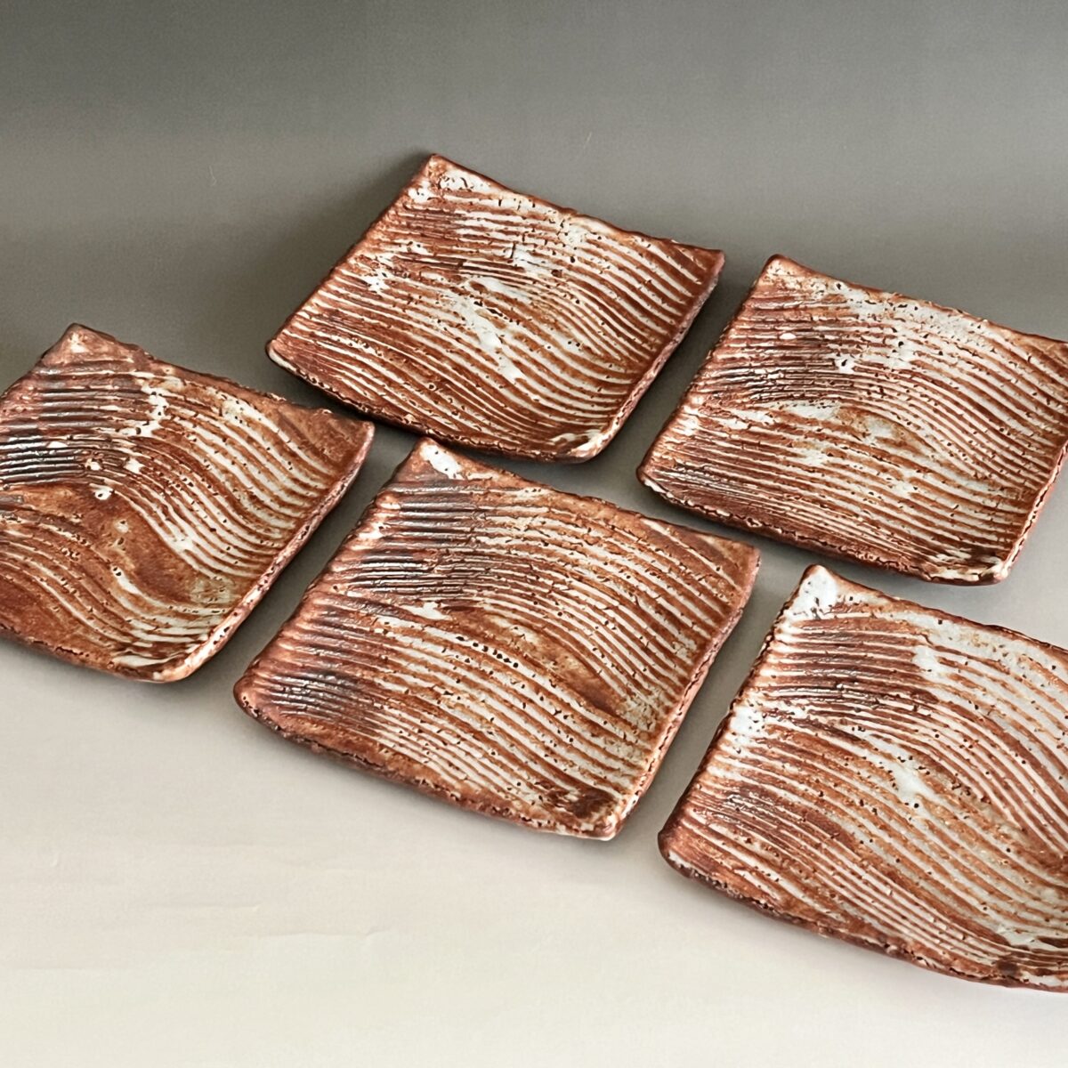 赤志野　四方　波状文　銘々皿　五客