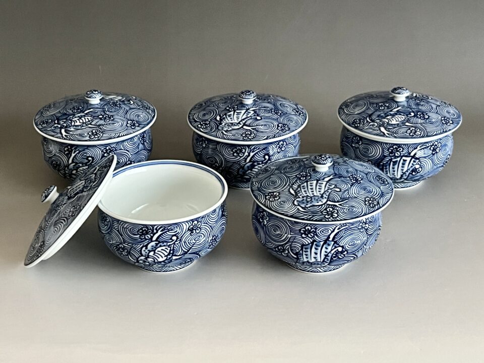 館林源右衛門　源右衛門窯　有田焼　染付　渦花紋　茶器　五客　汲出碗　湯呑