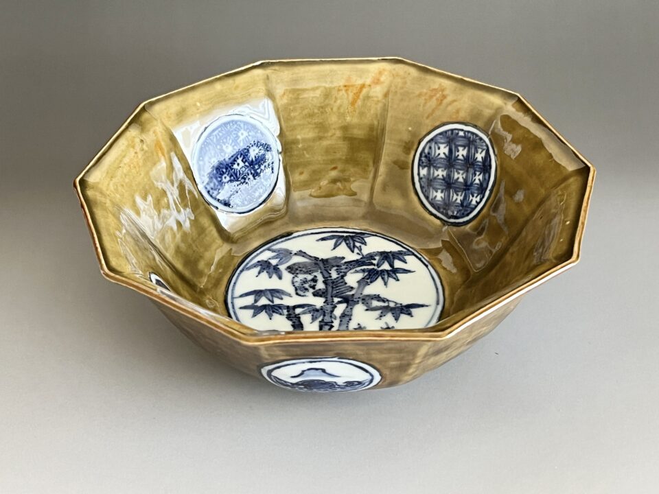 初代 須田菁華　九谷焼　吸坂釉　染付　丸紋　菓子鉢　和食器