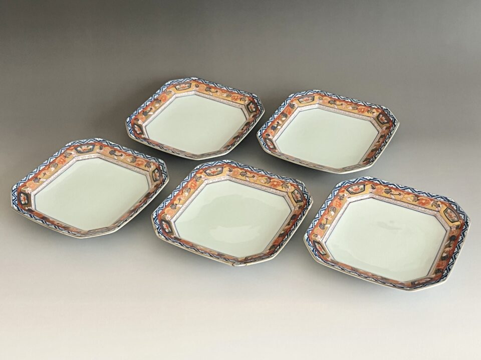 其泉　有田焼　極錦金彩古伊万里　銘々皿　五客　五枚　四方皿　懐石　会席　和食器　