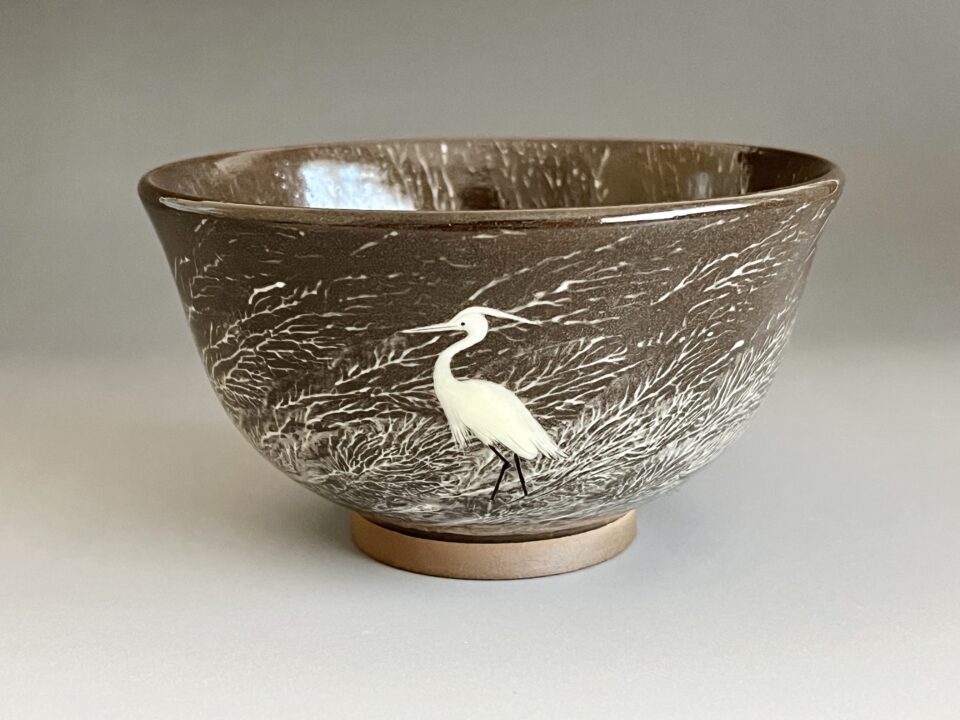 十三代 横石臥牛　豊瑞軒　現川焼　白鷺　茶碗　茶道具