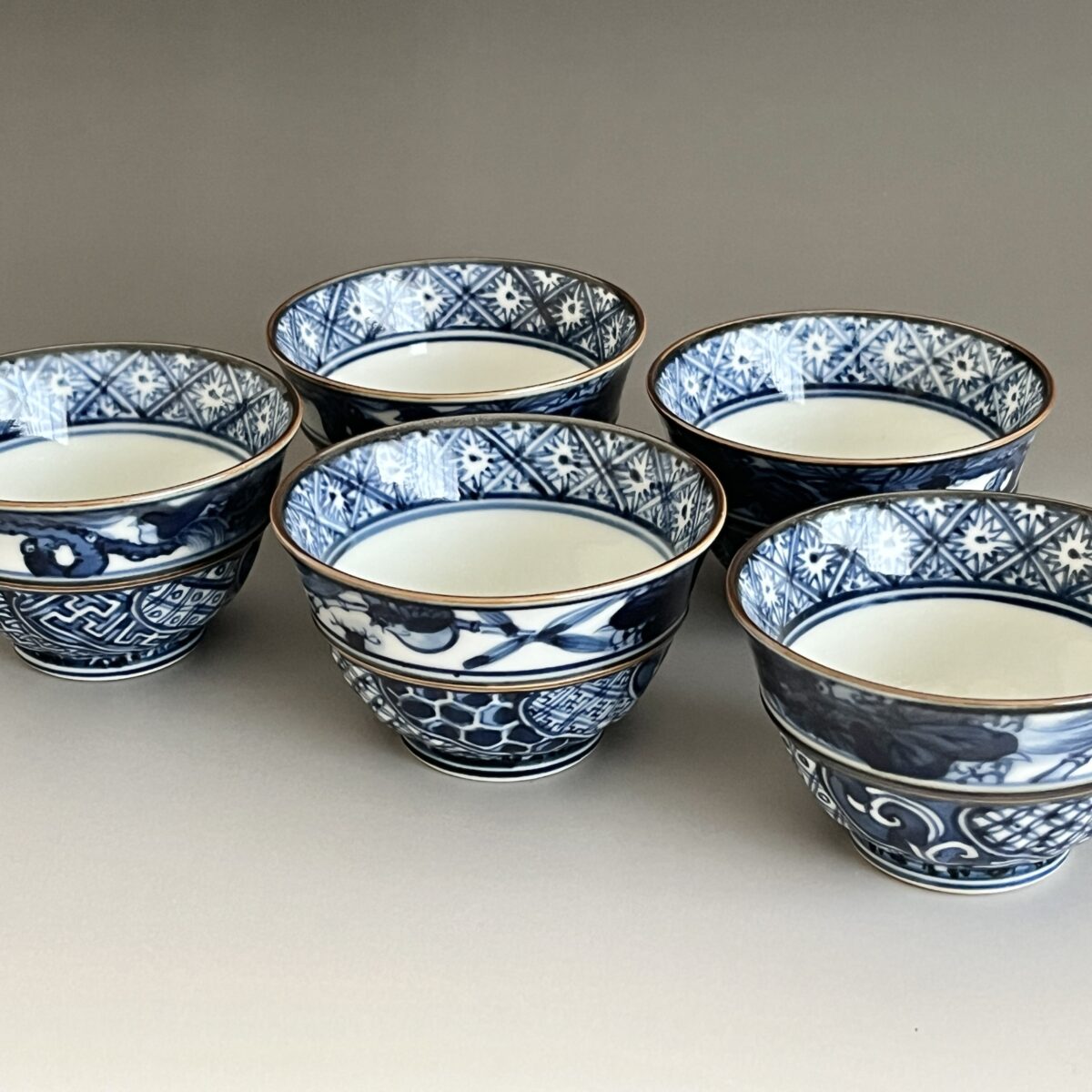 染付祥瑞　竹に雀　汲出し碗　五客