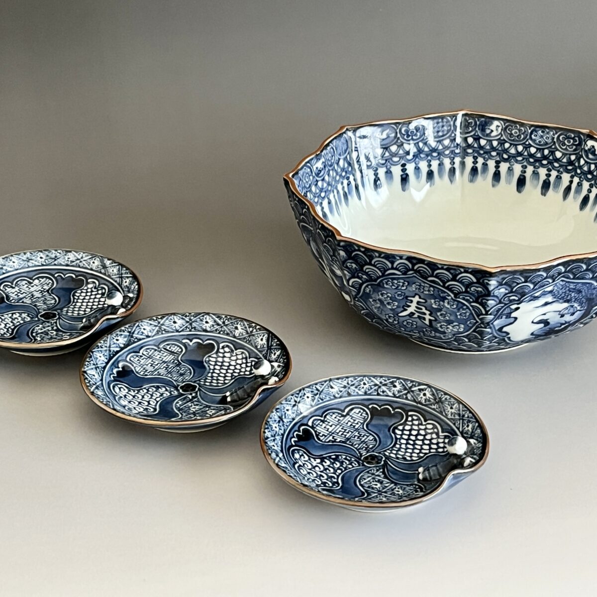 染付祥瑞　一閑人小皿　福寿字八角鉢