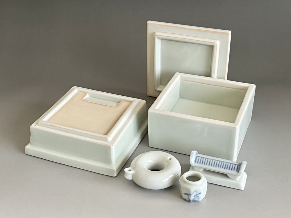 ★ 奈良千秋　白磁　蓋物硯　書道具　文房具　筆架　墨池　水滴