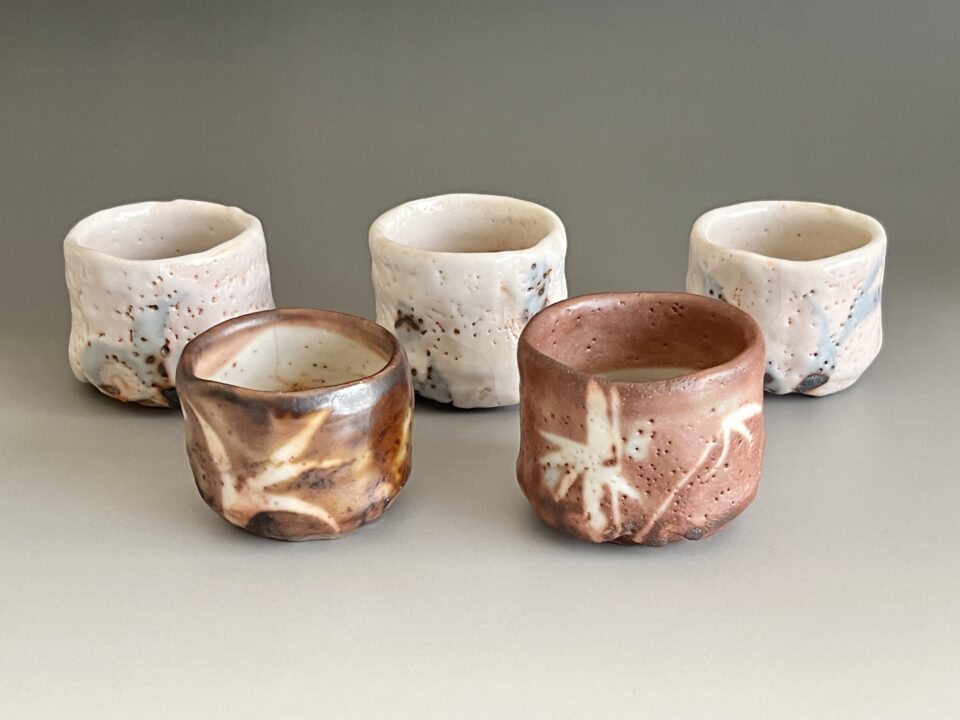 ★ 奥磯栄麓　志野　赤志野　ぐい呑　五客　酒盃　酒器　絵志野