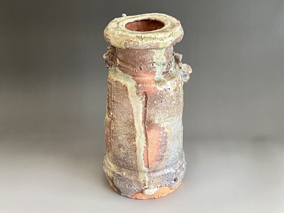 ★ 作者不詳　作家在銘　伊賀焼　信楽焼　耳付花入　高さ25.5㎝　花生　花器　杉本貞光？　茶道具