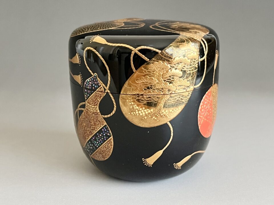 ⚫︎ 塚本一舟　加賀蒔絵師　六瓢蒔絵大棗　高蒔絵　内梨地　螺鈿細工　茶道具