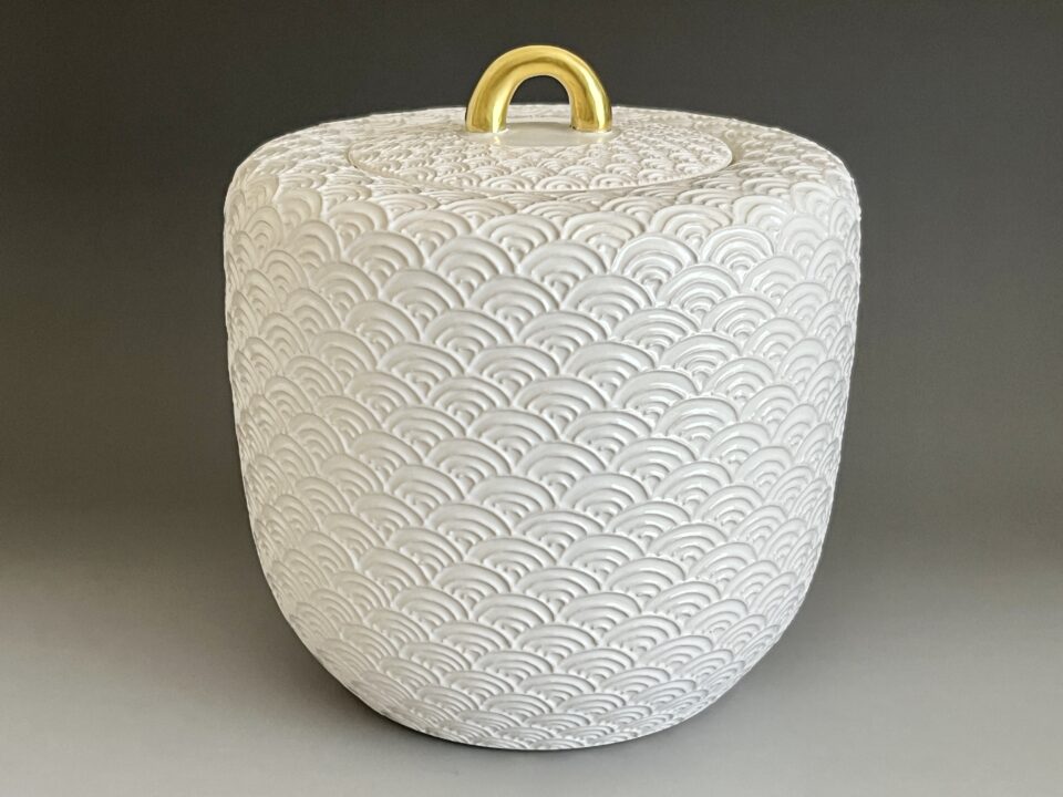 伊藤南山　白交趾　青海波水指　茶道具