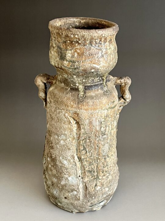 ★ 神崎紫峰　信楽古窯　伊賀花入　高さ30.0㎝　耳付花瓶　花器　茶道具