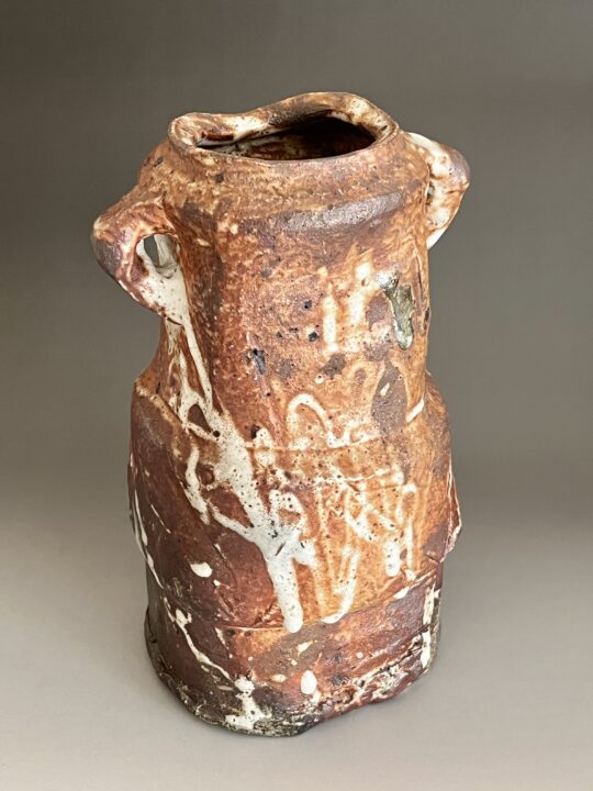 ★ 坪島土平 （師 川喜田半泥子） 廣永窯　わび志野花入耳付き　高さ25.0㎝　百貨店出展作　花瓶　花器　茶道具