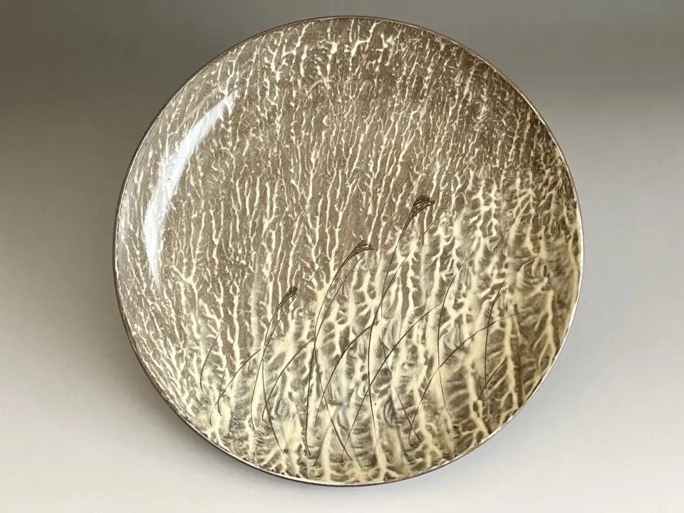 人間国宝 浜田庄司 （濱田庄司） 益子焼 柿釉 抜絵 合子 香合 小箱