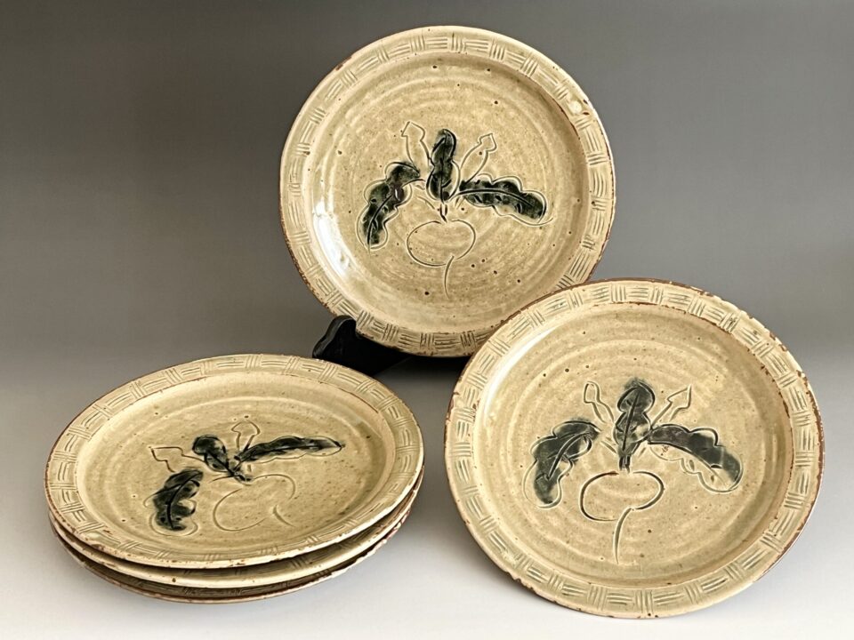 作者不詳　作家在銘　黄瀬戸　蕪絵　銘々皿　中皿　五客　五枚　懐石　会席　和食器