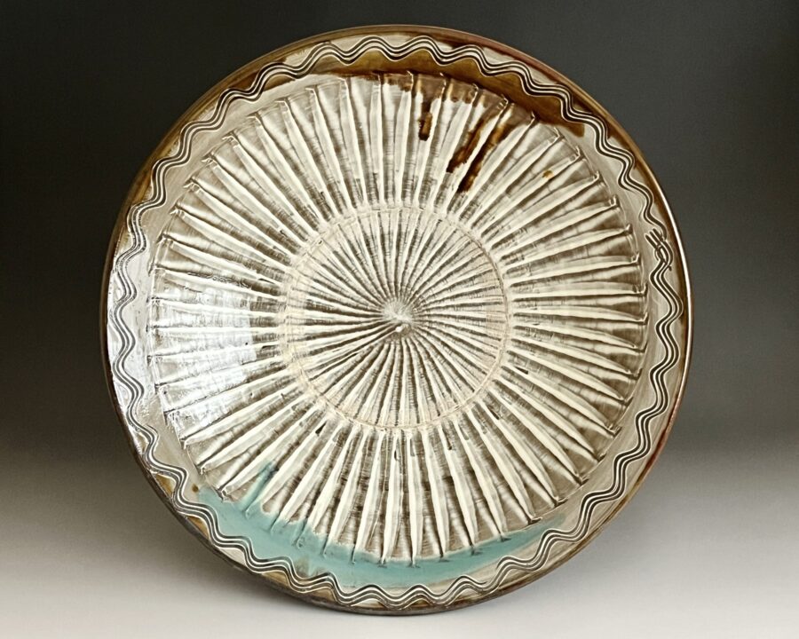 坂本茂木　小鹿田焼　飛び鉋　大皿　胴径40.5㎝　飾り皿