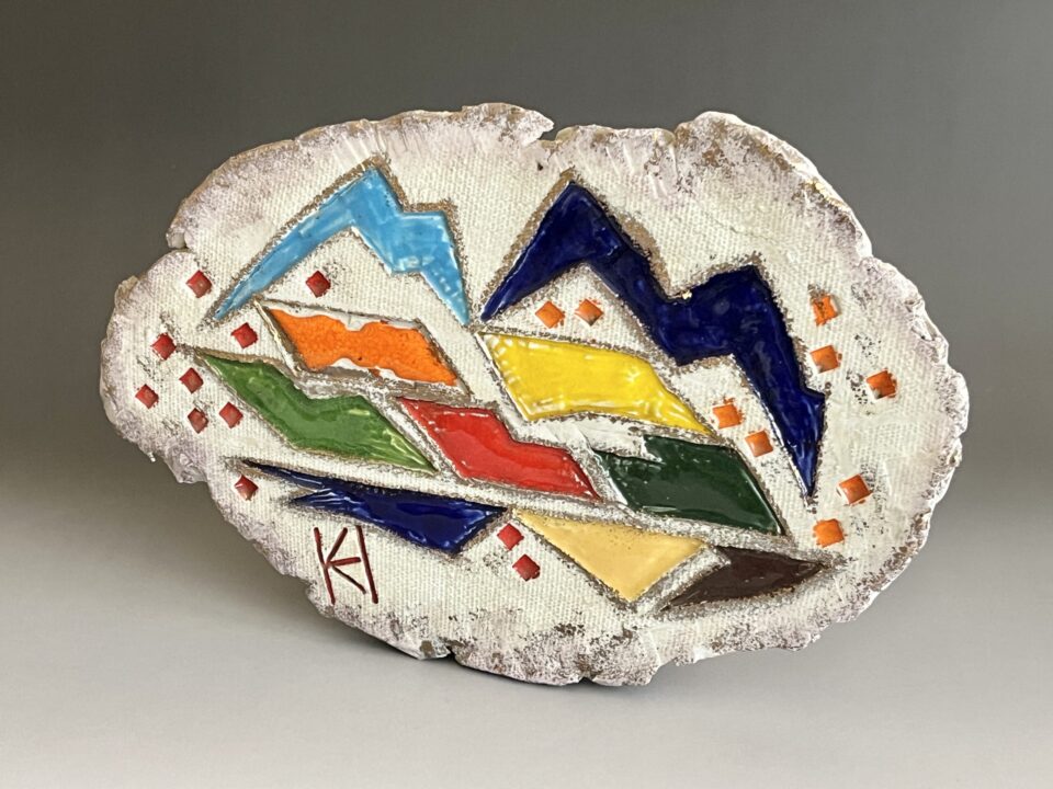 ★ 高鶴元　上野焼　陶板　胴径27.0㎝　色絵　極彩色　壁飾り