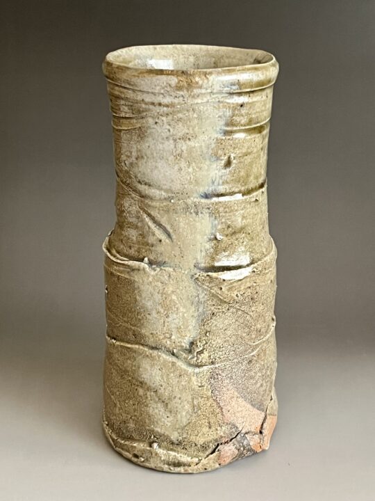 人間国宝 加藤孝造　黄瀬戸　花入　百貨店出展作　灰釉　花生　花器　茶道具