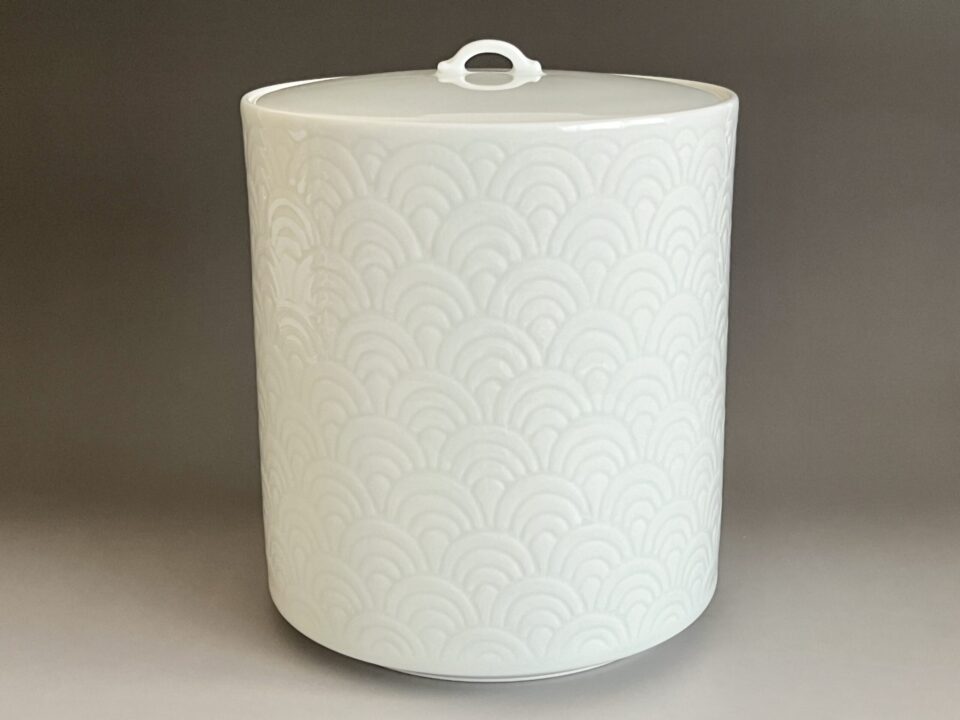 ★ 人間国宝 井上萬二　白磁　青海波文　水指　茶道具