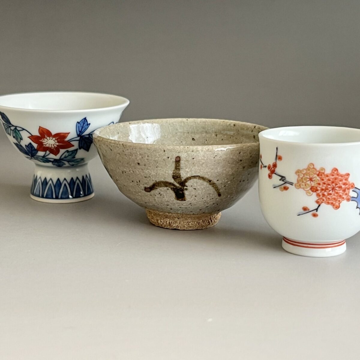 錦鉄仙絵盃　絵唐津山盃　梅雪文酒盃