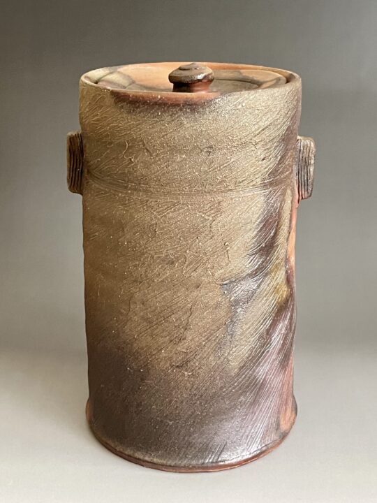 岡田輝 （師 人間国宝 藤原啓） 備前　耳付　中置水指　茶道具　細水指