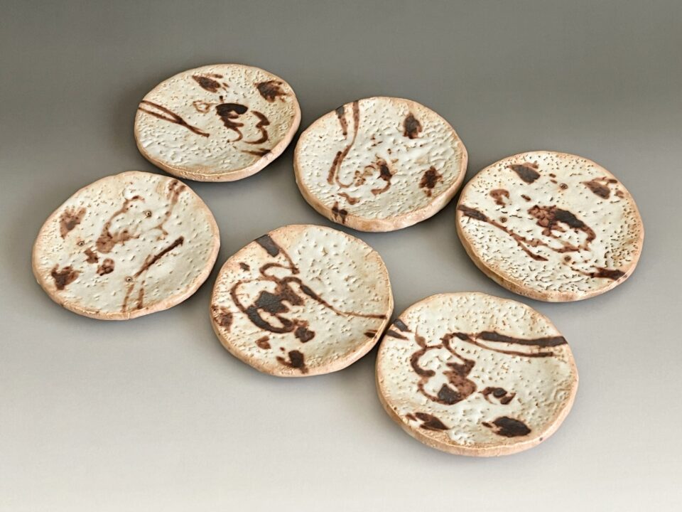 若尾利貞　志野　銘々皿　六客　六枚　懐石　会席　和食器