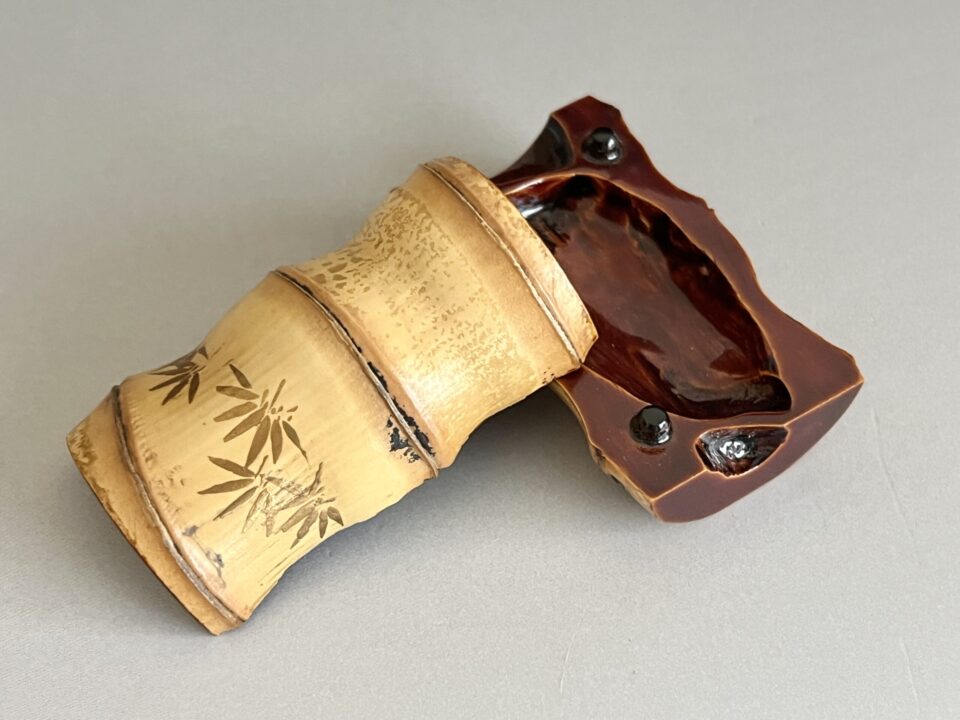 加賀蒔絵師 川上峰春　笹絵　割竹香合　茶道具　沙久伊　漆芸