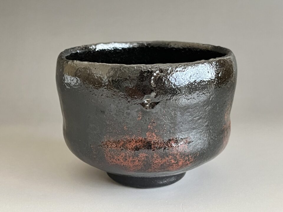 ★ 三代 佐々木昭楽　前大徳寺 大橋香林書付　のんこう写　黒楽茶碗　銘 稲妻　茶道具　