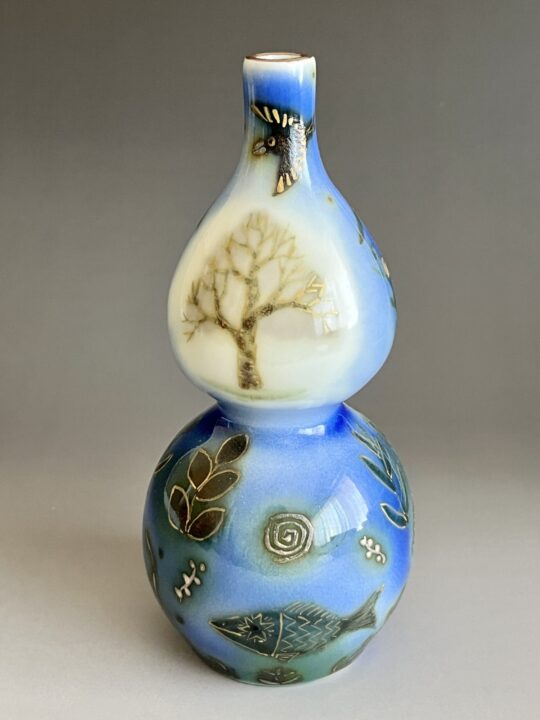 ★ 伊藤北斗（師 人間国宝 藤本能道） 瓢徳利　酒器　色絵　金銀彩