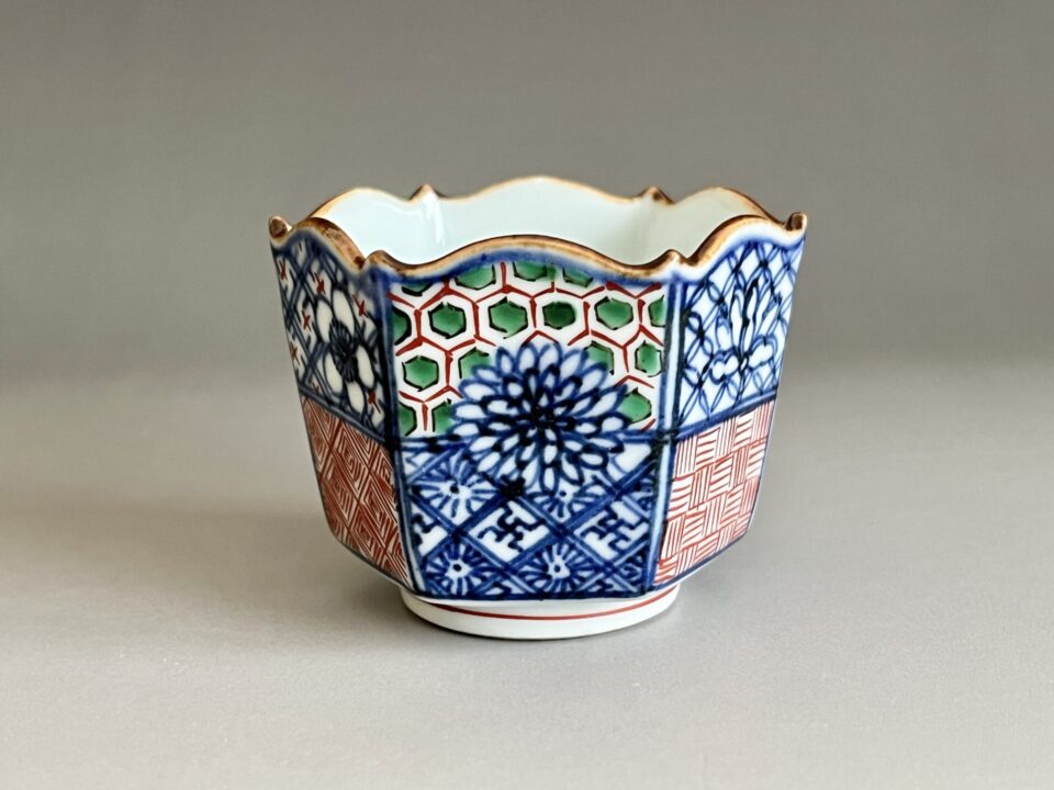 須田菁華　九谷　色絵祥瑞猪口　六角ぐい呑　酒盃　酒器