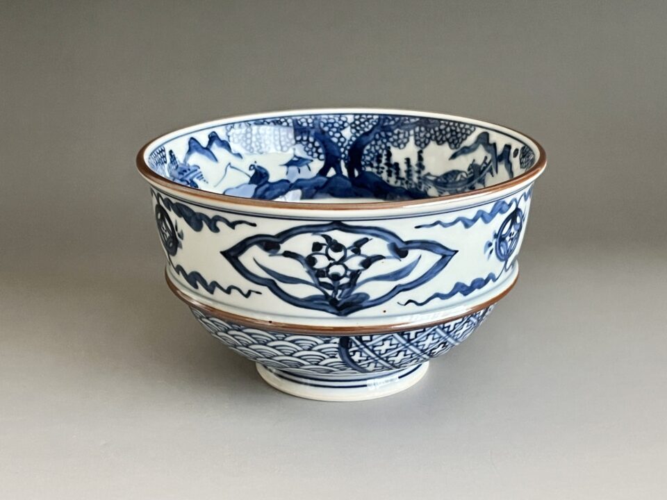 高木隆司 （岩華）　青華山水祥瑞　茶碗　染付　茶道具