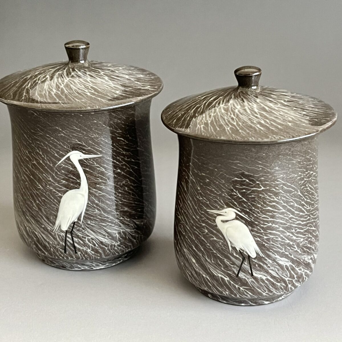 白鷺　夫婦蓋付湯呑