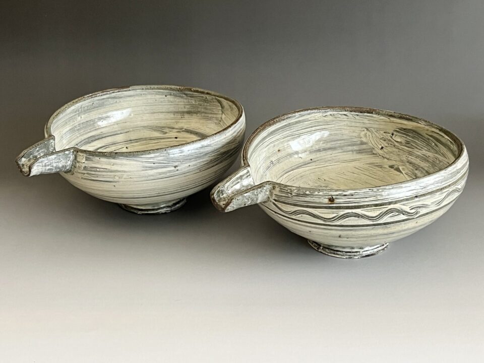 ★ 吉田明 （師 江崎一生） 刷毛目　片口鉢　2点セット　酒器